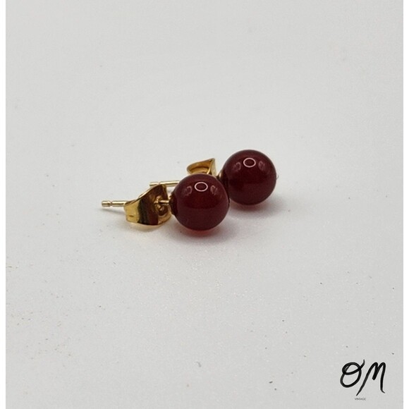 14k Gold Post Carnelian 6mm Vintage Stud Earrings - Picture 1 of 5
